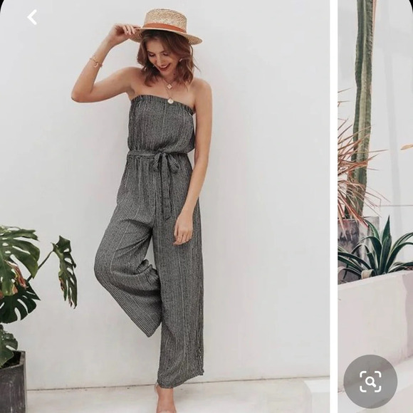 Leopard Print Strapless Jumpsuit Tie Waist Loose Flowy Beachy Summer Romper Smal - Picture 1 of 9